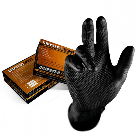 Gripster Skins Black Fishscale Nitrile Gloves - 10 boxes (500 gloves)